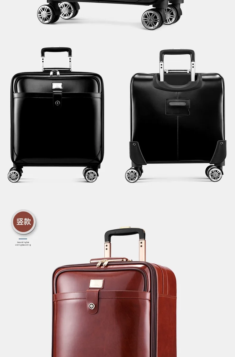 Брендовый модный чемодан на колесиках из натуральной кожи, высококачественный чемодан на колесиках, деловой чехол на колесиках