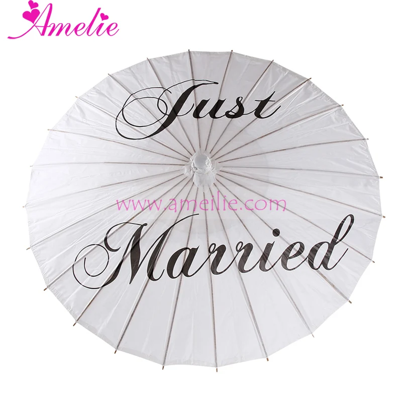 

Free Shipping 84cm Just Married Painted Paper Parasol for Wedding Photographs Wedding Decor Paper Umbrella Cheap Bridal Umbrella