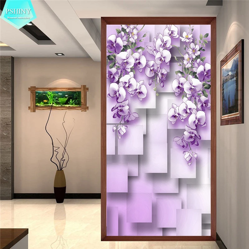 

PSHINY 5D DIY Diamond embroidery sale Purple Flower Decoration Full Round rhinestone kit Diamond Painting cross stich