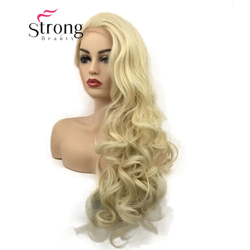 StrongBeauty парики на кружеве для женщин коричневый микс Glueless длинные волнистые синтетические термостойкие волосы парик выбор цвета