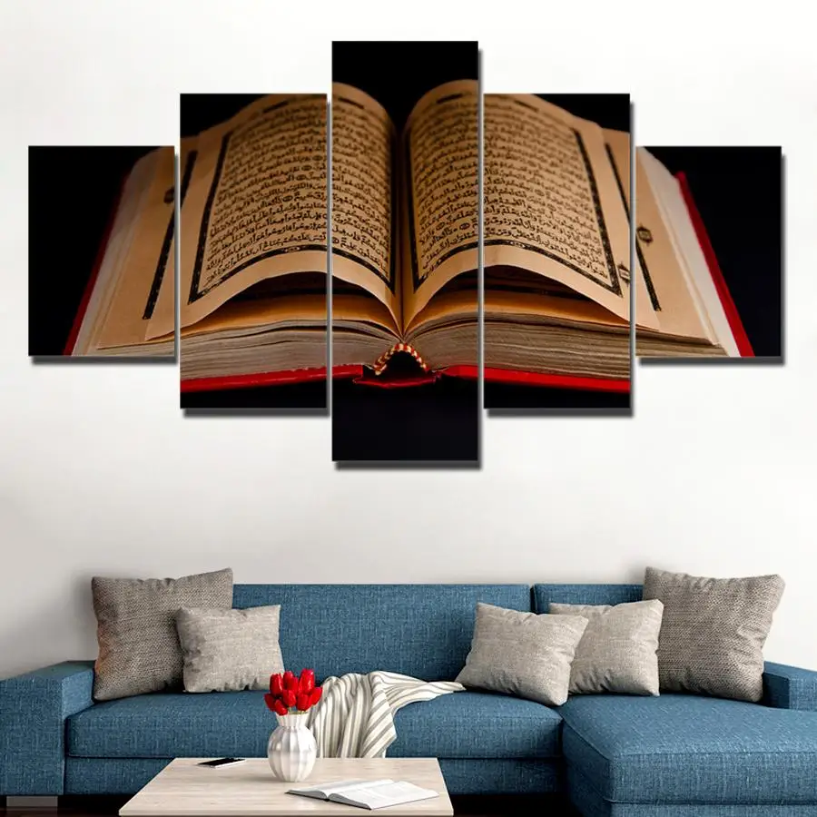 Canvas-Pictures-Wall-Art-Framework-5-Pieces-Koran-Islamic-Scriptures-Paintings-HD-Prints-Holybook-Quran-Poster