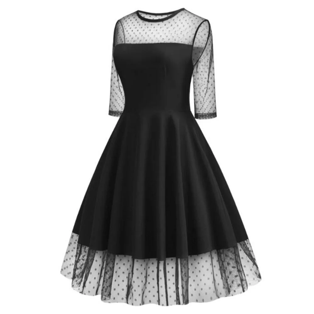

Plus Size Black Dress Vintage Mesh Half Sleeve Woman Party Wedding Summer Fashion Women Tulle Dress Vestidos Sukienki Robe Femme
