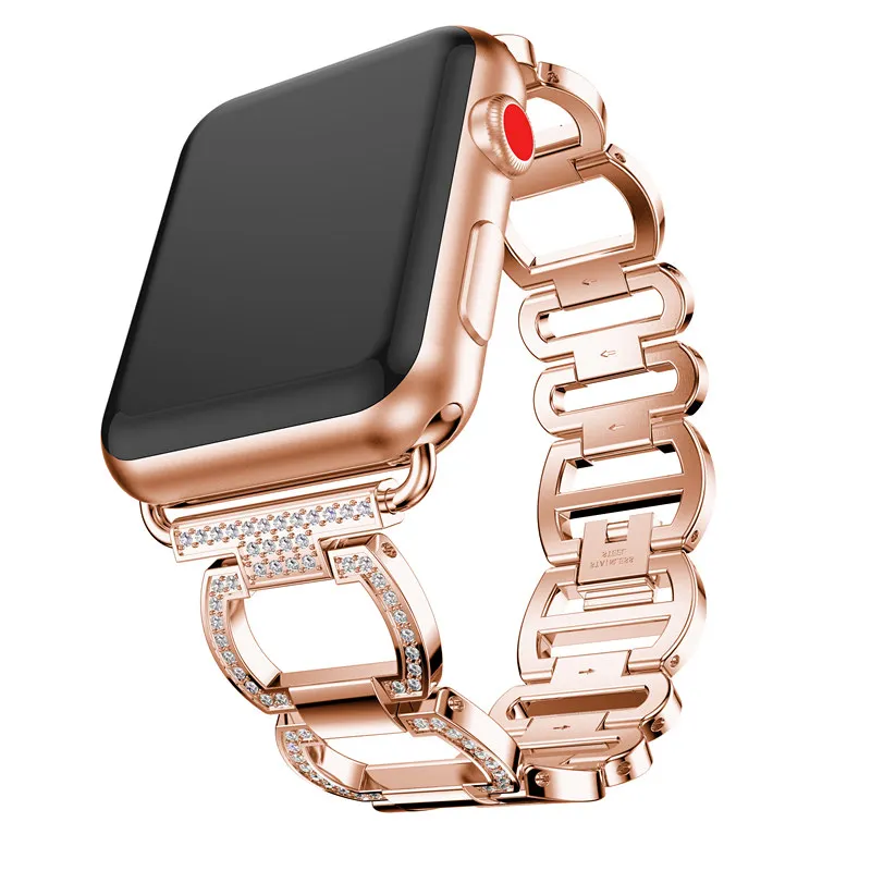 ASHEI Bling Ремешок для Apple Watch 3 группа 42 мм 38 мм Нержавеющая сталь браслет кристалл горный хрусталь бриллиантовый браслет для iWatch 2 1 - Цвет ремешка: Rose Gold