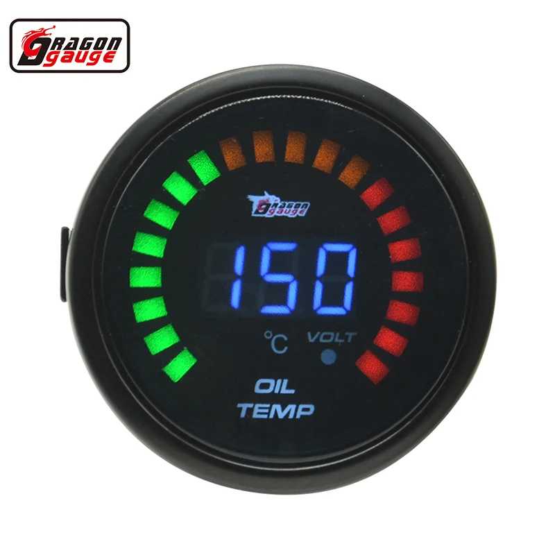 

Dragon gauge 52mm Black Shell LCD Digital Car Oil Temp Gauge 20-150 Celsius Volt Gauge and Temperature Meter Free shipping