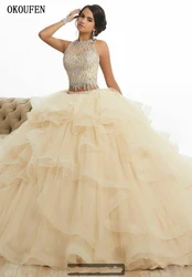 Ball Gown Quinceanera Dresses 2019 Tulle Sheer Neck Sweet 16 Dress See Through Waist Tiered vestido de 15 anos robe de bal doce Ball Gown Quinceanera Dresses 2019 Tulle Sheer Neck Sweet 16 Dress See Through Waist Tiered vestido de 15 anos robe de bal doce