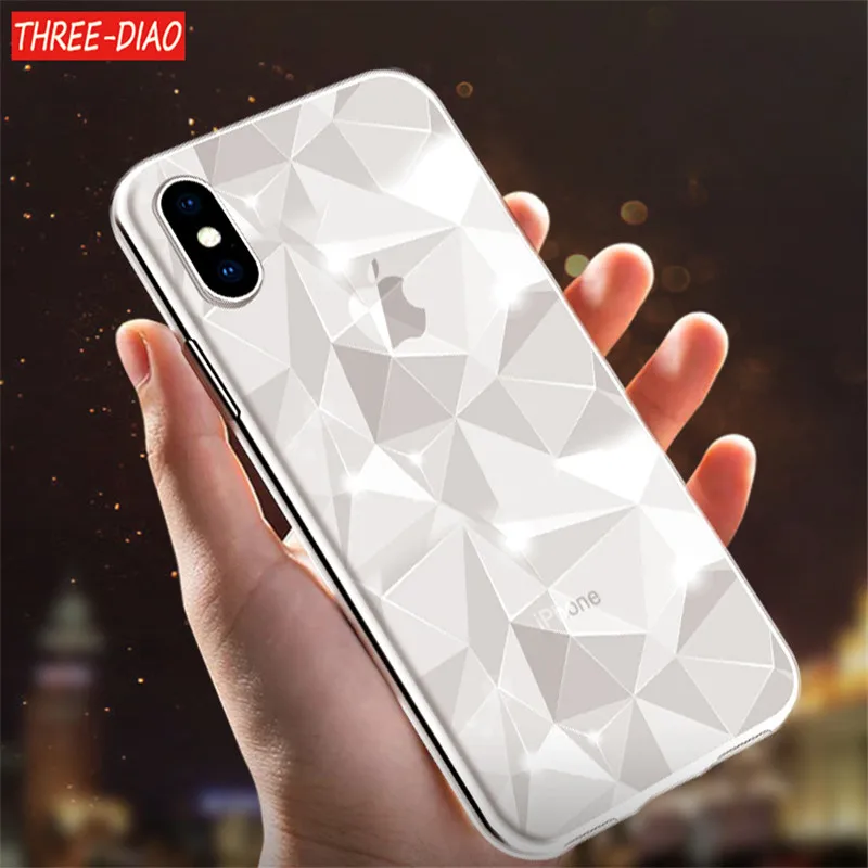 Beste 3D Diamant Patroon Telefoon Case Voor iPhone X 5 5 s SE Luxe Ultra Dunne Zachte TPU Cases Voor iPhone 7 8 6 6 s Plus Shining Cover Capa