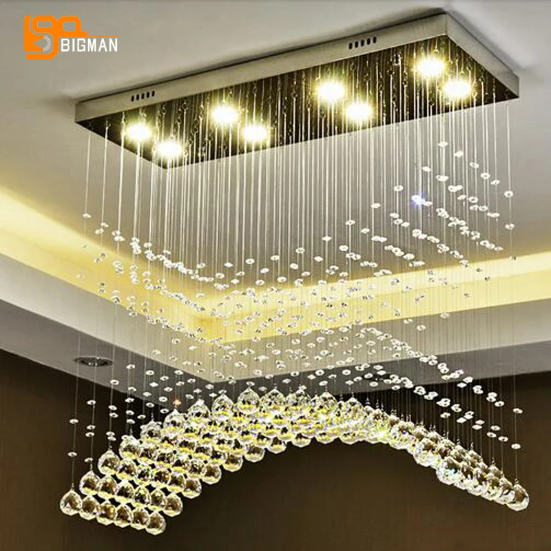 

new rectangle crystal chandelier modern dinning room chandelier LED crystal light fixtures lustres candelabro