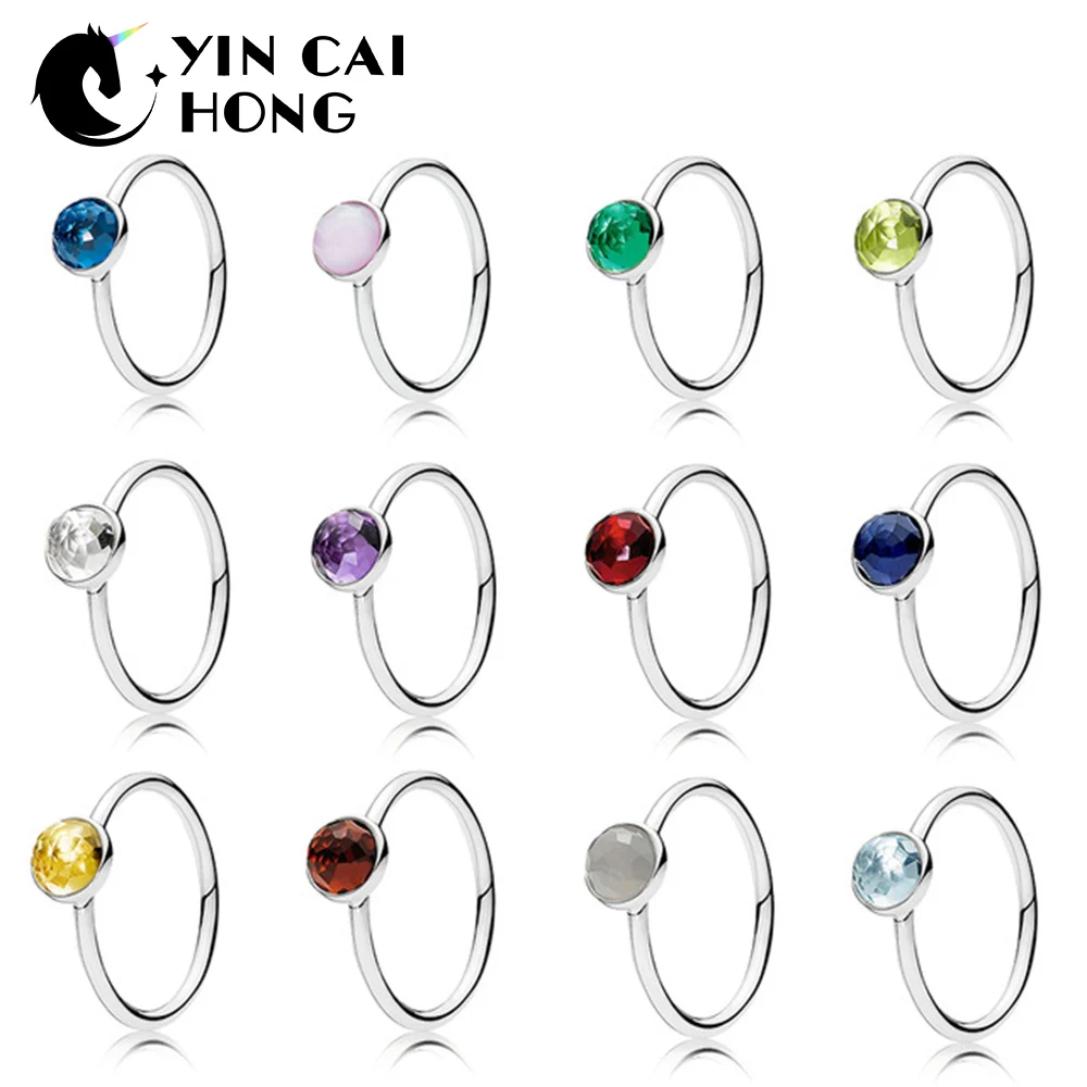 

YCH Twelve Month 100% 925 Sterling Silver Rings With 12 Color Fit Women Wedding & Party Rings Jewelry Charm Pendant Beads Gift