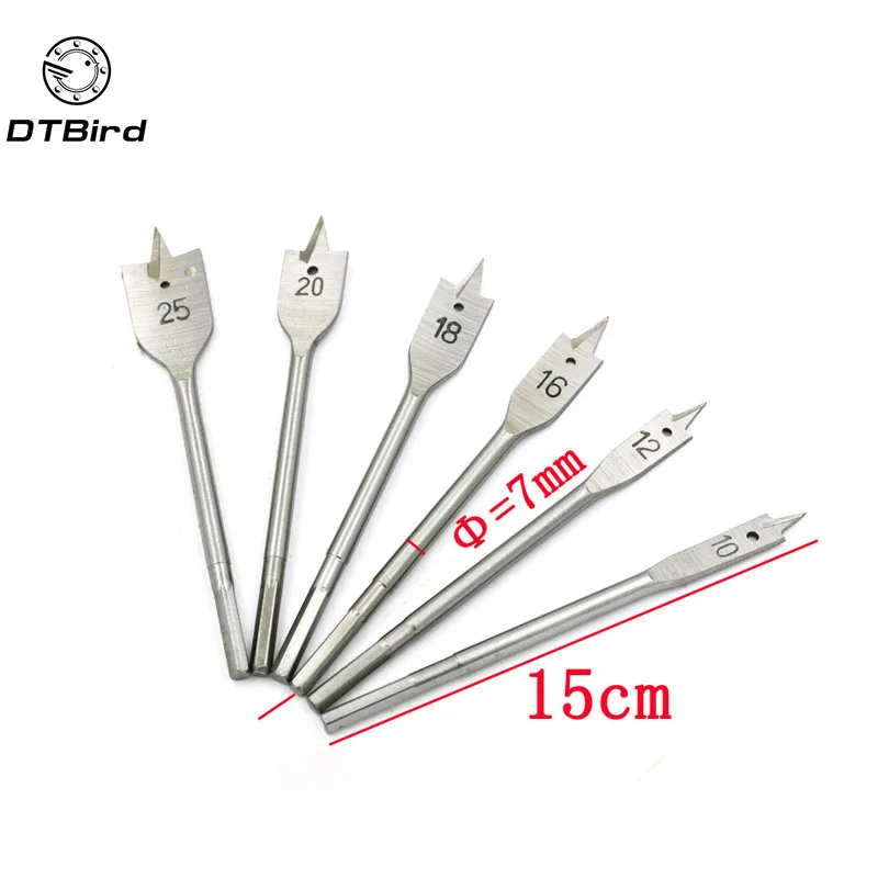 6Pcs 10 25mm High Quality Flat Drill Bit Set Long High carbon Steel