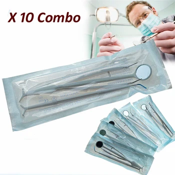 

10 Bag Dental Lab Tools Oral Hygiene Dental Instruments Oral Care Kit Disposable Forceps Probe Mouth Mirror