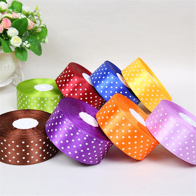 

50yards New Arrive 40mm Satin Ribbon Polka Dots Printed Grosgrain Ribbon with White Dots DIY Hairbow Accessories More Color