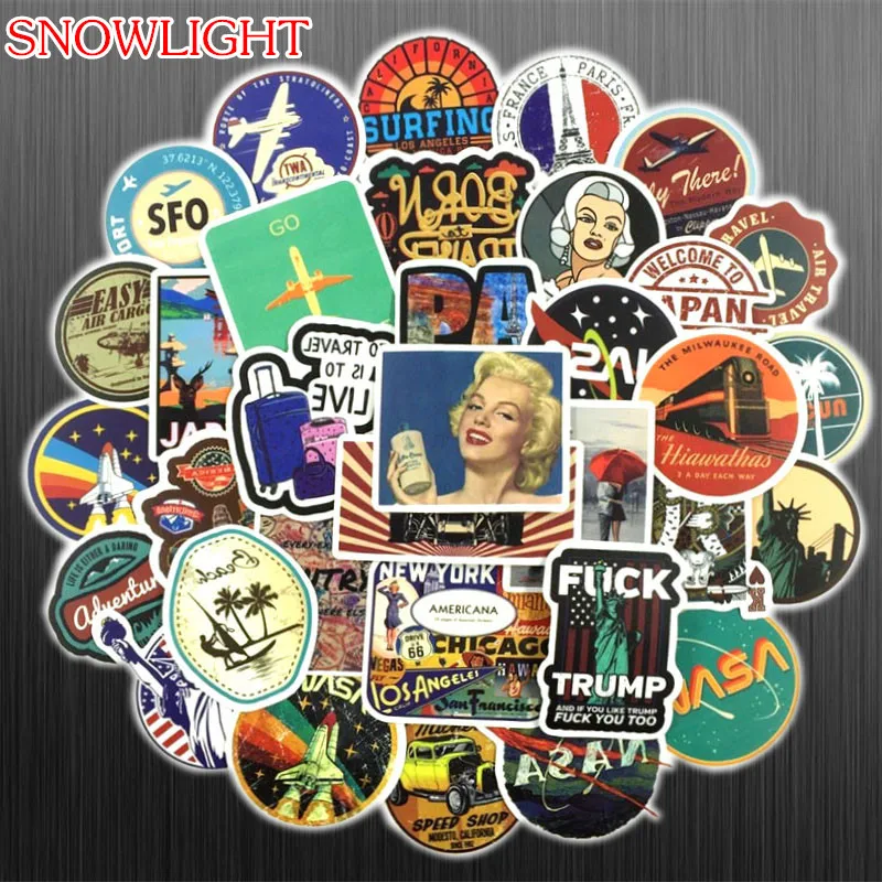 50PCS/lot Marilyn Monroe RetroTravel Sticker For Moto Car & Suitcase Skateboard Car Luggage Laptop DIY Toy Sticker