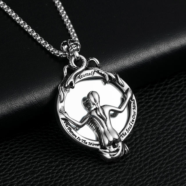 STAINLESS STEEL SKULL MIRROR NECKLACE