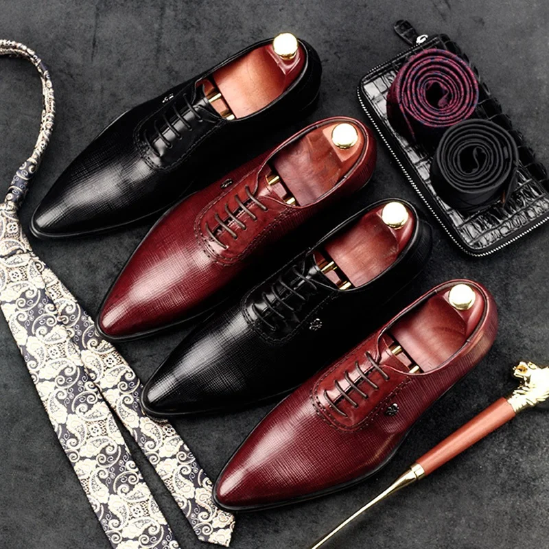 

Fashion Pointed Toe Man Party Oxford Shoes Luxury Designer Genuine Leather Male Formal Dress Wedding Bridal Men's Flats GD83