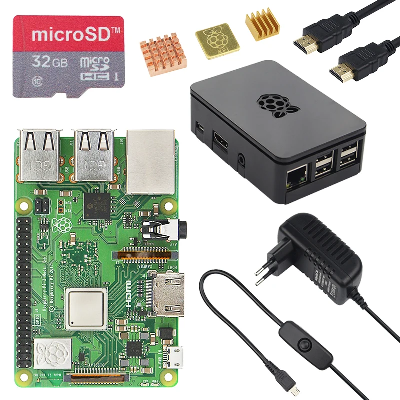 Original Nuevo Reino Unido Raspberry Pi 3 Modelo B, modelo B + Kit + + 16 32G tarjeta SD + 3A adaptador de corriente + Cable HDMI + disipador de calor RPI 3 B Plus - 1