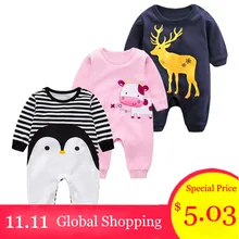 2018 Spring Autumn Baby Girl Brand Clothing Cotton Romper Clothes Children s Cartoon Penguin Baby