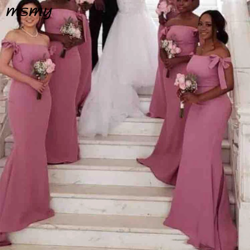 С открытыми плечами атласная Длинные свадебные платья 2019 лук Ruched пол длина плюс размеры