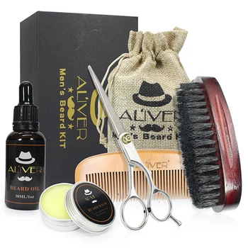 

5Pcs Men Use Beard Essential Oil Moisturizing Beard Care Set Styling Scissor Wax Mustache Grooming With Gift Bag Beard Comb Set#