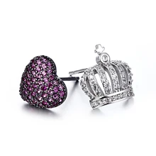 Стерлингового серебра 925 пробы Мода асимметрия любовь, сердце, Корона кристалл ladies' серьги ювелирные изделия анти аллергия Рождественский подарок