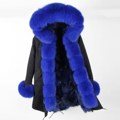 Furlove Women's Luxury Large fox fur Collar Cuff Hooded Coat Detachable Real Fox Fur Liner Parkas Outwear Long Winter Jacket - Цвет: color 7