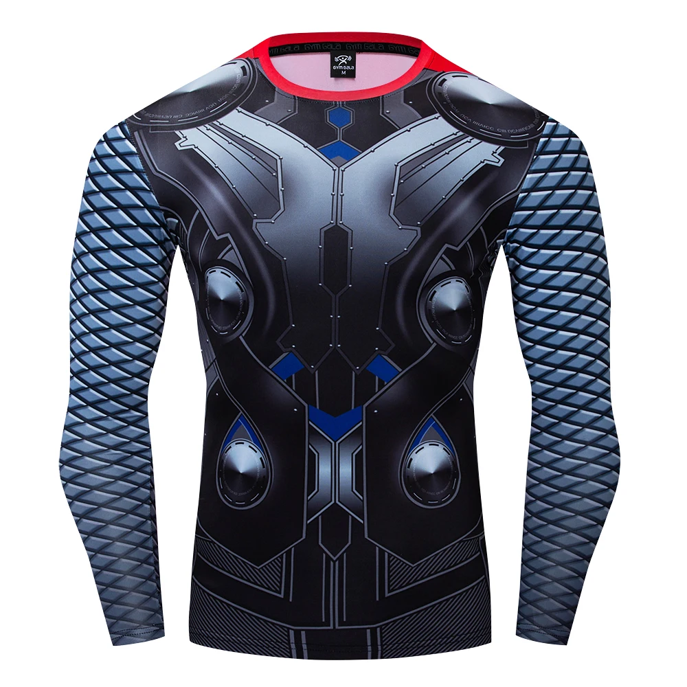 Fitness t men Autumn 3d print compression shirt Long sleeve tops fashion