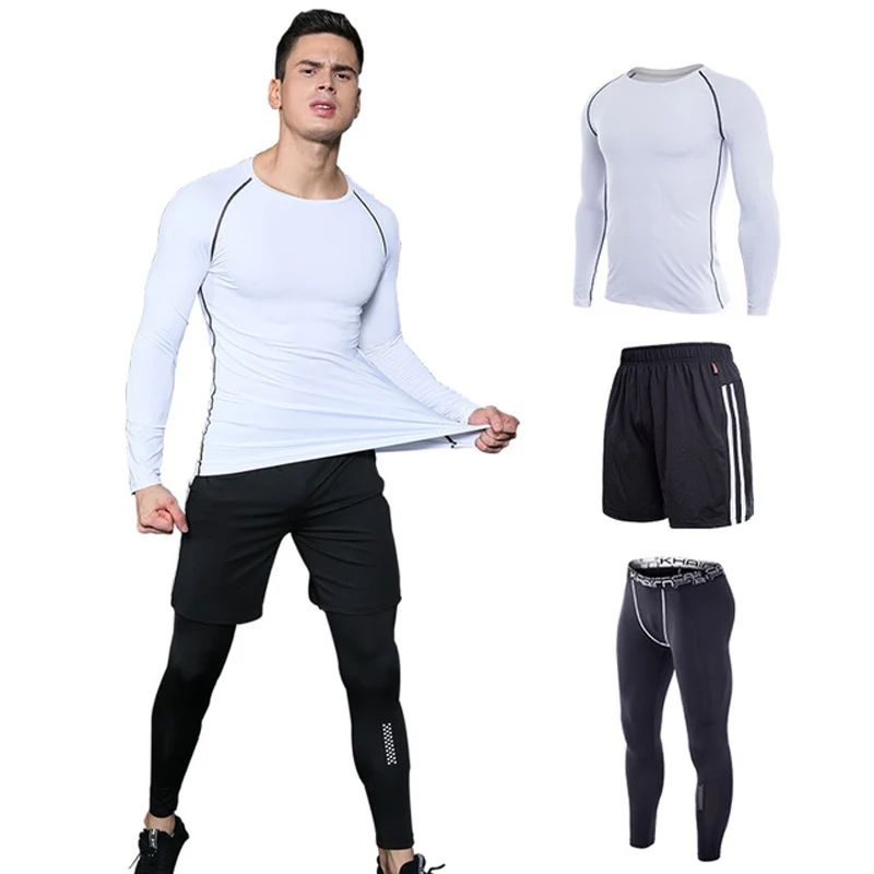 

3 Piece Men's Sports Suits Compression Clothing Jogging Homme Quick dry Running Clothes Gym Training Set Male Tracksuit S-3XL