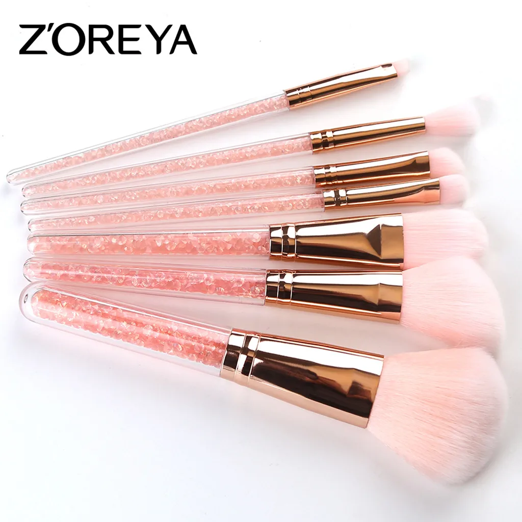 7 Pcs Gentle And Elegant Pink Crystal Makeup Brush Loose Powder Makeup Repair Concealer Eye Shadow Combination Brush Set#L20