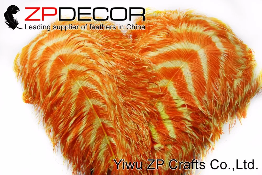 ZPDECOR 50 шт./лот 70-75 см(28-30 дюймов) премиум качество, большой гладкой оранжевый и желтый в полоску Цветной страусиных перьев Bulk