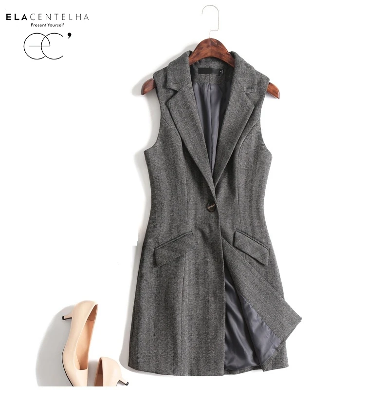 ElaCentelha Women Office Lady Vests Sleeveless Long Length Notched