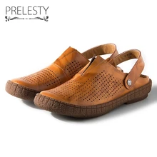 Prelesty/летние мужские сандалии из натуральной кожи; коричневые шлепанцы без шнуровки; повседневные модные классические воздухопроницаемая повседневная обувь