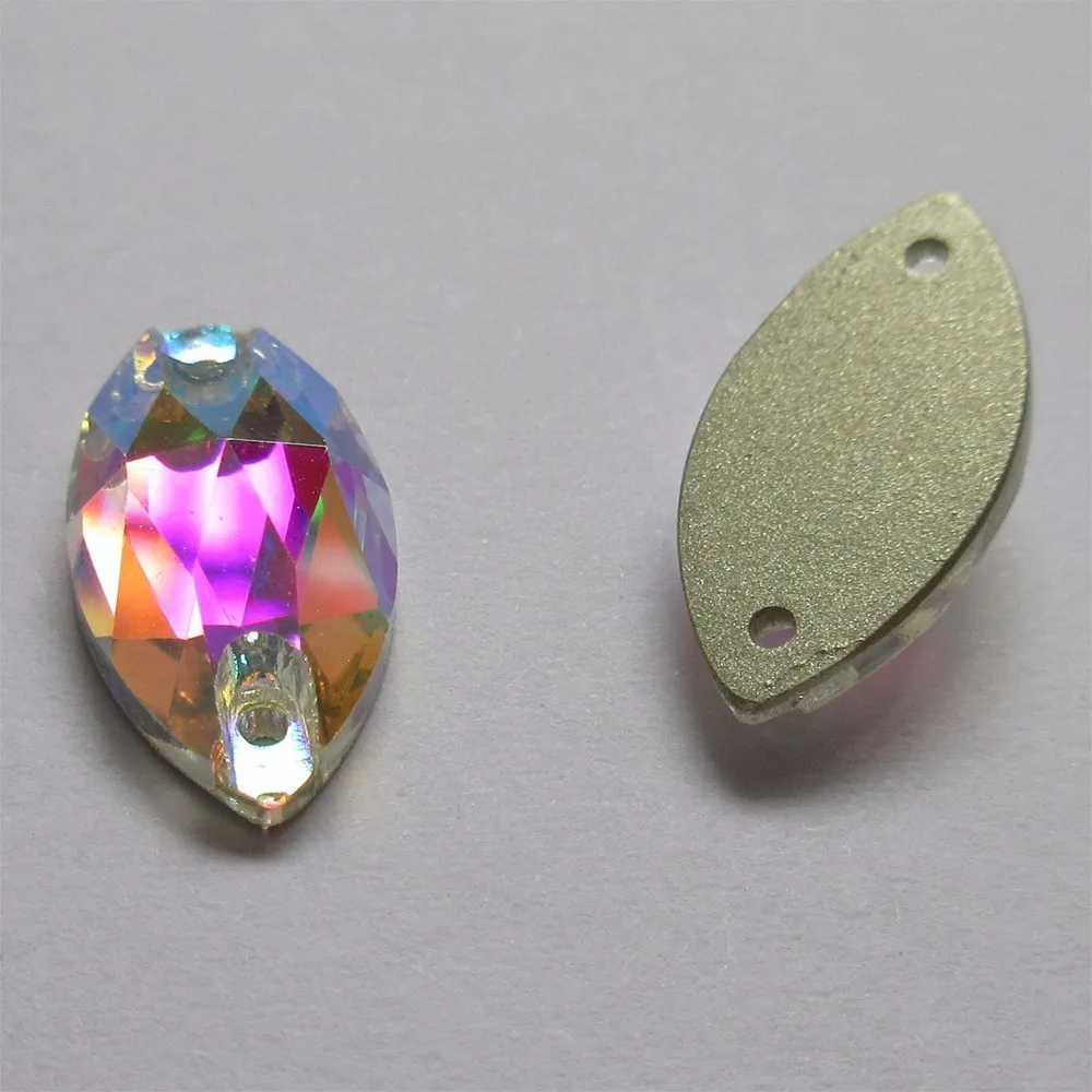 Flatback Navette Shape Sew on Rhinestones 2 Holes Horse Eye Sewing