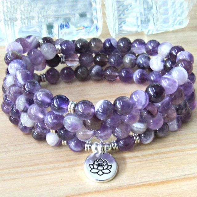 Reiki Charged Prayer Beads Wrist Mala Lotus Om Ohm Purple Bracelets Reiki Charged Prayer Beads Wrist Mala Lotus Om Ohm Purple Bracelets 108 Chevron Amethysts Bracelet