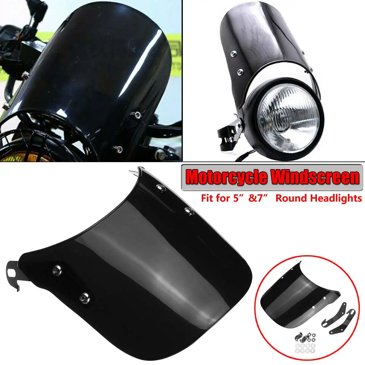 

Black Universal Motorcycle Windshield Windscreen Front Bracket Kit For 5-7inch Round Headlights For Harley For Yamaha For Honda