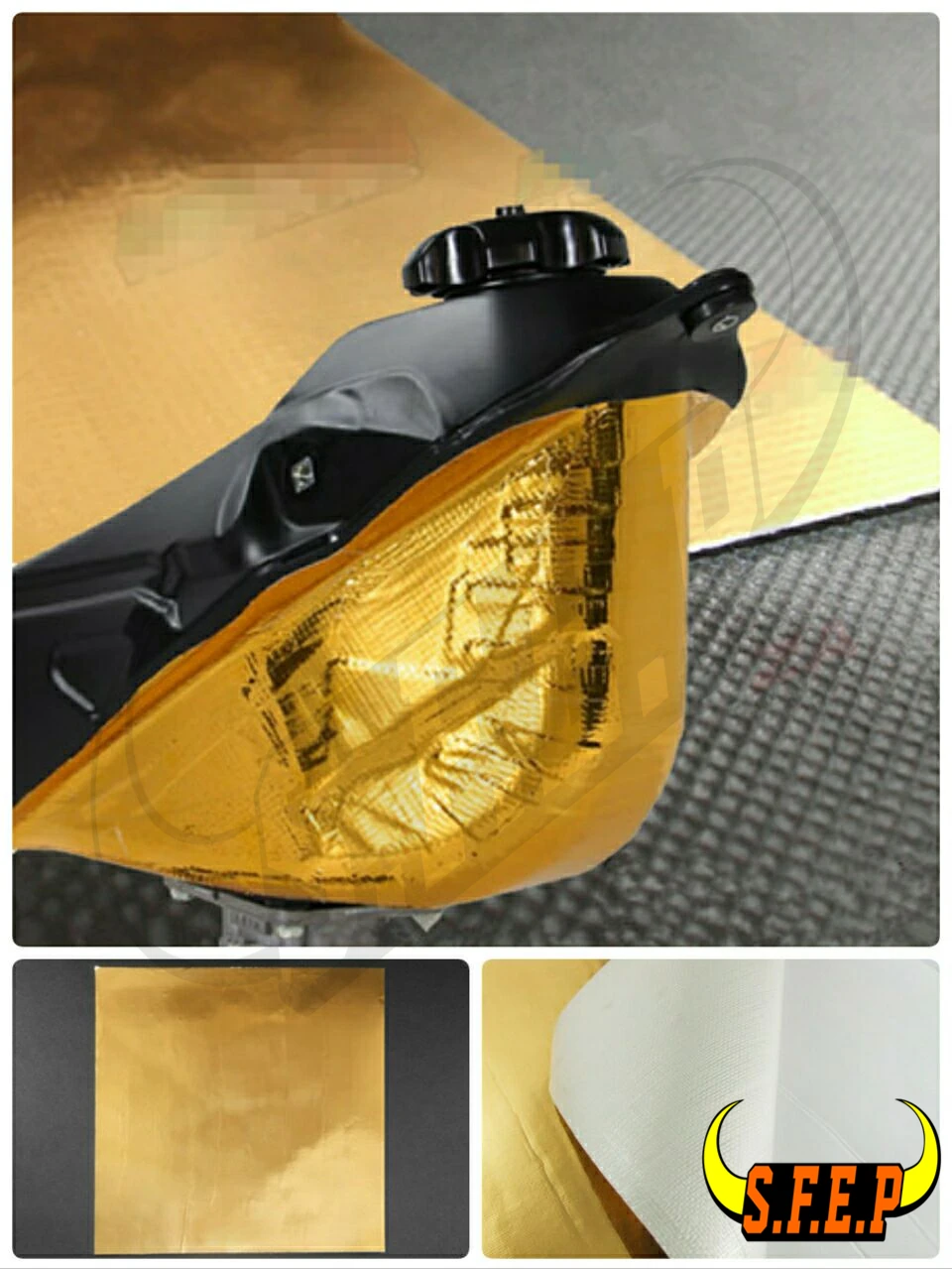 

Gold Reflective Adhesive Heat Shield Material For BMW Kawasaki Yamaha Honda Suzuki KTM Ducati Triumph Aprilia MV Agusta Guzzi