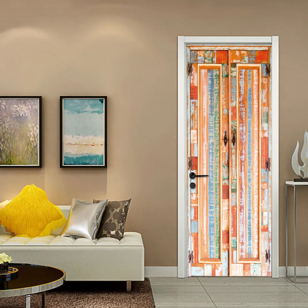 Креативные настенные наклейки 3D двери наклейки поддельные деревянные двери VPersonalized деревянные двери украшения дома двери наклейки z0322