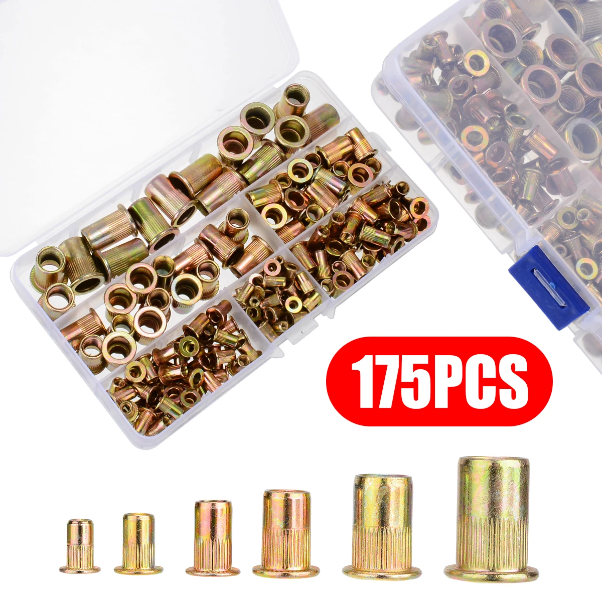 175pcs/box Threaded Insert Nutsert M3/M4/M5/M6/M8/M10 Rivet Nut Kit Mixed Zinc Steel Rivnut For Construction Machinery