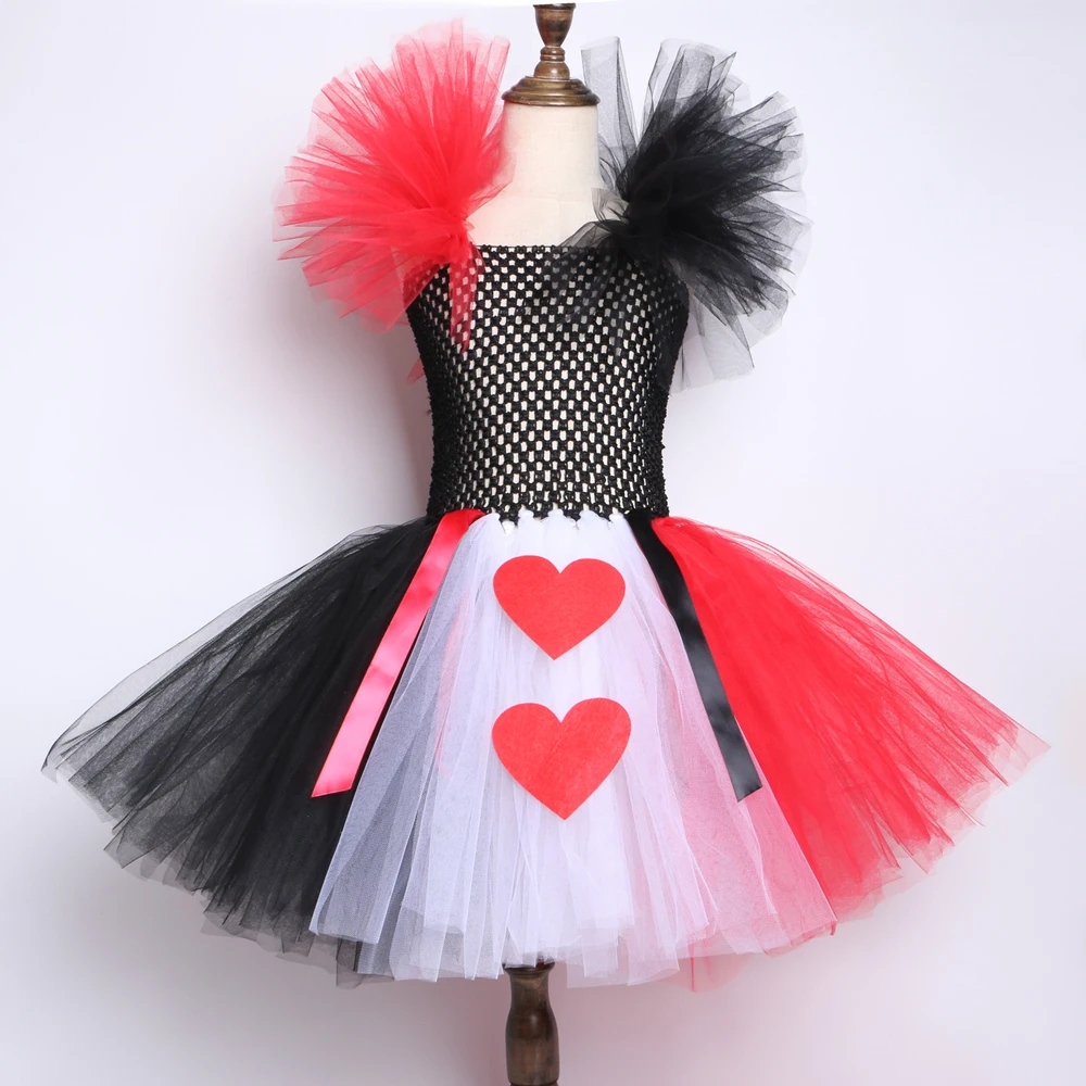 Красное, черное, белое платье-пачка «Королева сердца» Праздничные вечерние костюмы «Алиса в стране чудес» для девочек, детское платье на Хэллоуин, день рождения, От 2 до 12 лет