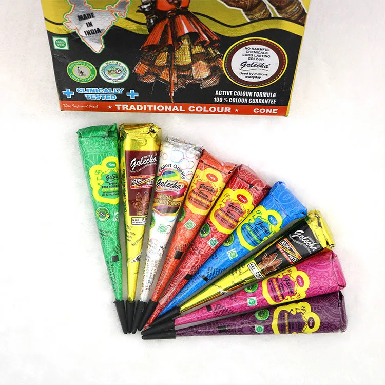 9 قطعة موقع قران Golecha تاتو حنة حزب الملونة الطبيعية العضوية للماء الحناء المخاريط لصق وهمية الوشم الطلاء الجسم الفن Henne