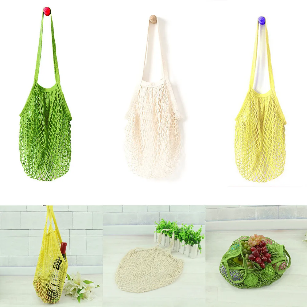 Reusable Fruit String Grocery Shopper Cotton Tote Mesh Woven Net Shoulder Bag Vegetable Drawstring 64P | Дом и сад