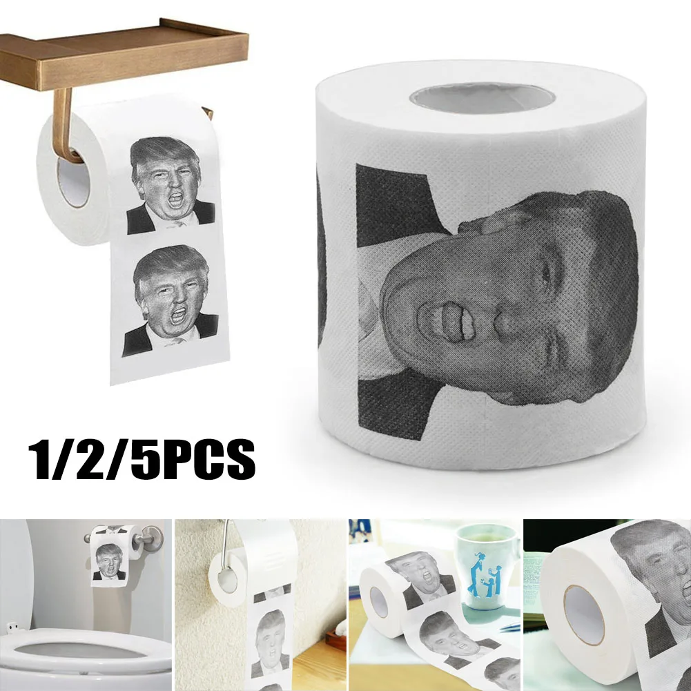 Economical 1/2/5Pcs Donald Trump Humour Toilet Paper Roll Funny Gag Gift for Bathroom ds99