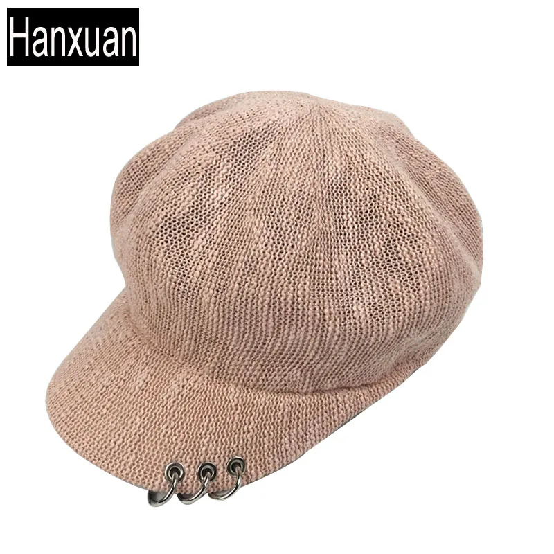 

Hanxuan Summer UV Sun Hat Female Ring Riding Hat Pin Personality Breathable Peaked Cap Visor Hat Octagonal Cap Women Straw Hats