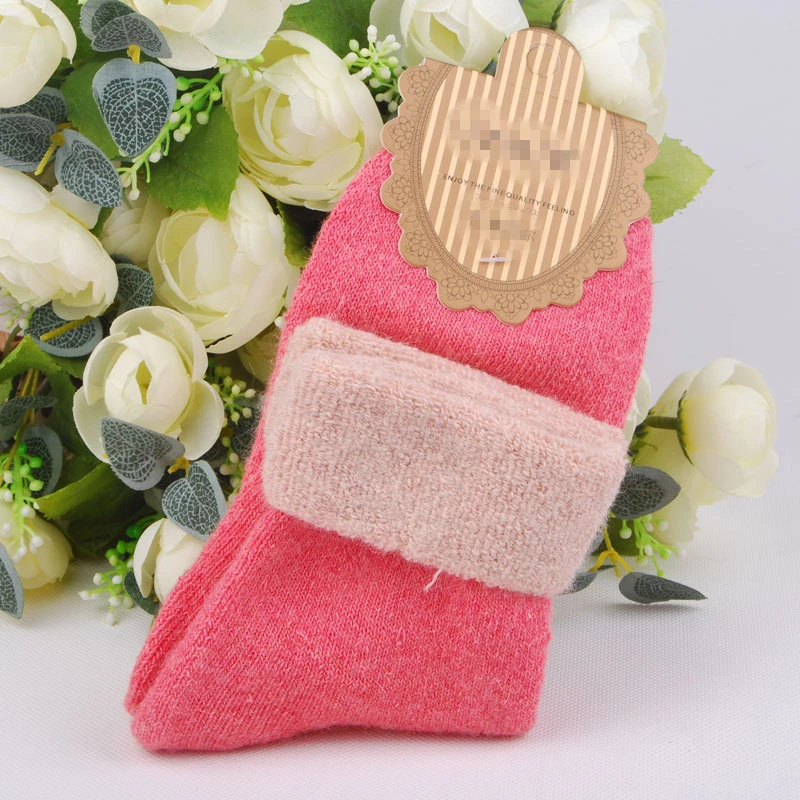 

5-Color Autumn And Winter Rabbit Wool Cotton Socks Solid Color Thickening Flanging Cuffs Female Lady Girls Socks Free Shipping