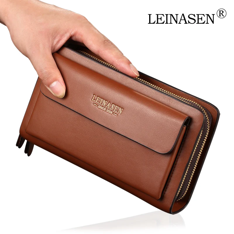 

Business Men Wallet Long PU Leather Cell Phone Clutch Wallet Purse Hand Bag Top Double Zipper Large Wallet Card Holders purses