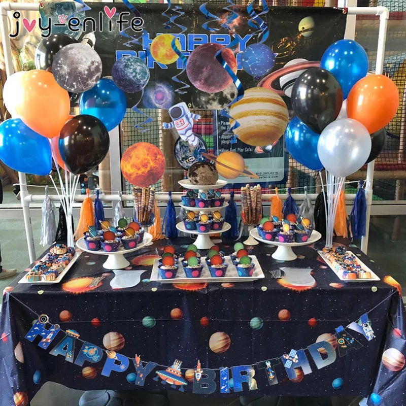 Outer Space Kids Birthday Party Disposable Tableware Sets Decoration Paper Plates Cups Napkins Planet Solar System Galaxy Party