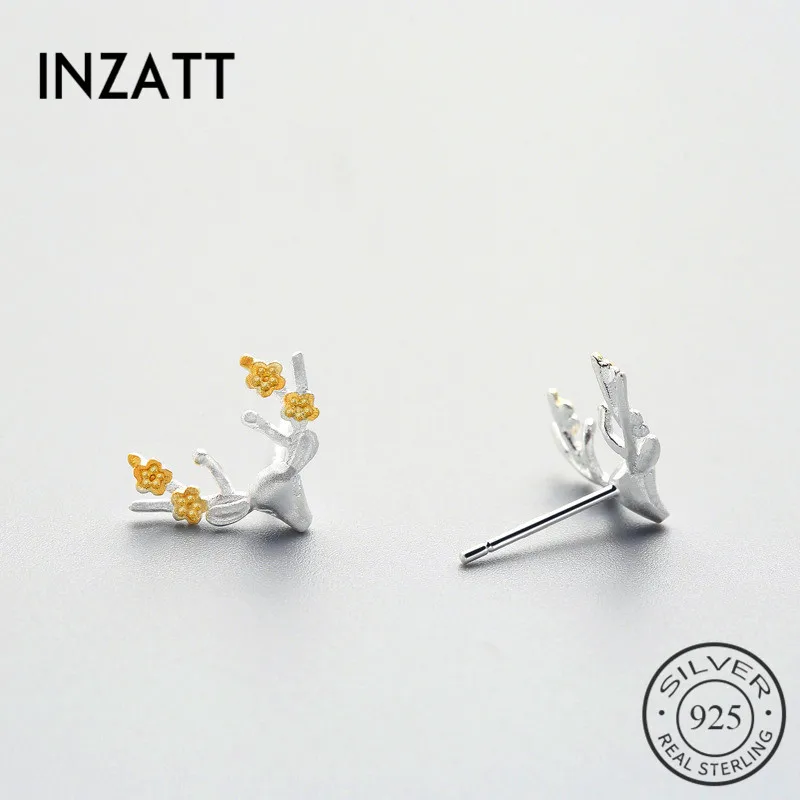 

INZATT Trendy Real 925 Sterling Silver Cute Plum Blossom Deer Animal Stud Earrings For Women Party Fine Jewelry Accessories Gift