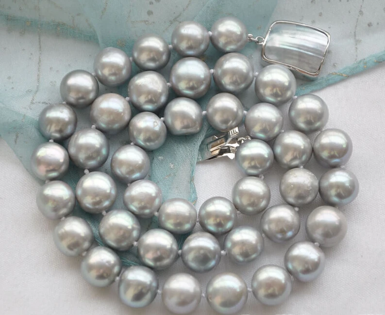 

z5825 A++ 17" 12mm GRAY WHITE FRESHWATER PEARL NECKLACE MABE