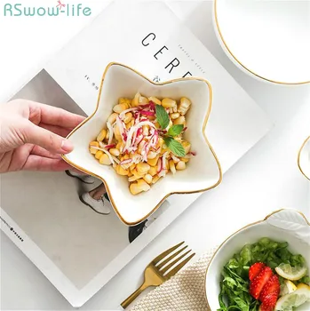 

Ceramic Nordic Style Salad Cooking Bowl Kimchi Salad Fruits Tableware Household Kitchen Supplies Dessert Tray Soy Sauce Dish