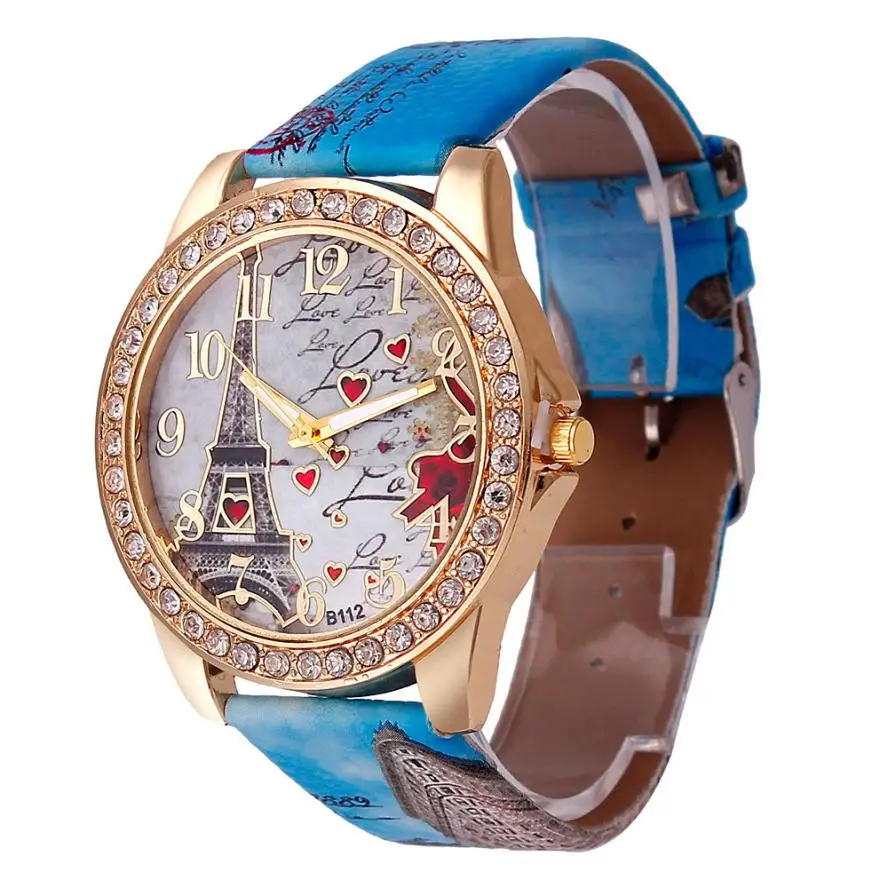 

Essential 2017 New Fashion Tower Pattern Leather Band Analog Quartz Wristwatches Bangle Bracelet Free Shiping Feb25