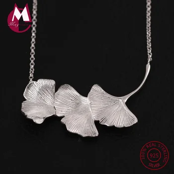 

NEW 925 Sterling Silver Necklaces & Pendant For Women Handmade Vintage Original Fresh Nature Ginkgo Leaves Pendant Jewelry YN31