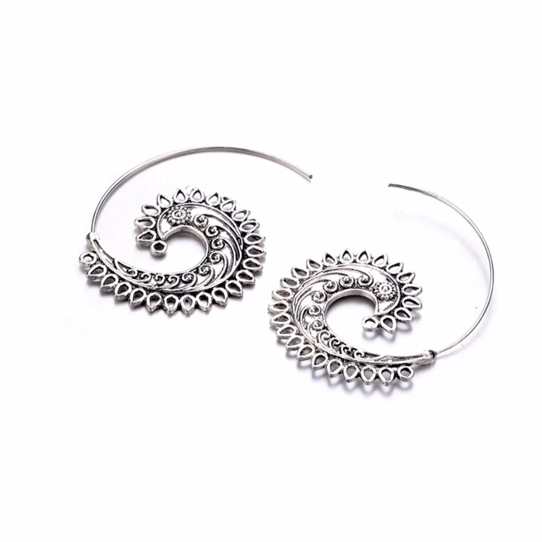 Богемные спиральные круглые серьги-кольца, Oorbellen, Shellhard, панк, металлические серьги для женщин, модные этнические серьги-капли, ювелирное изделие